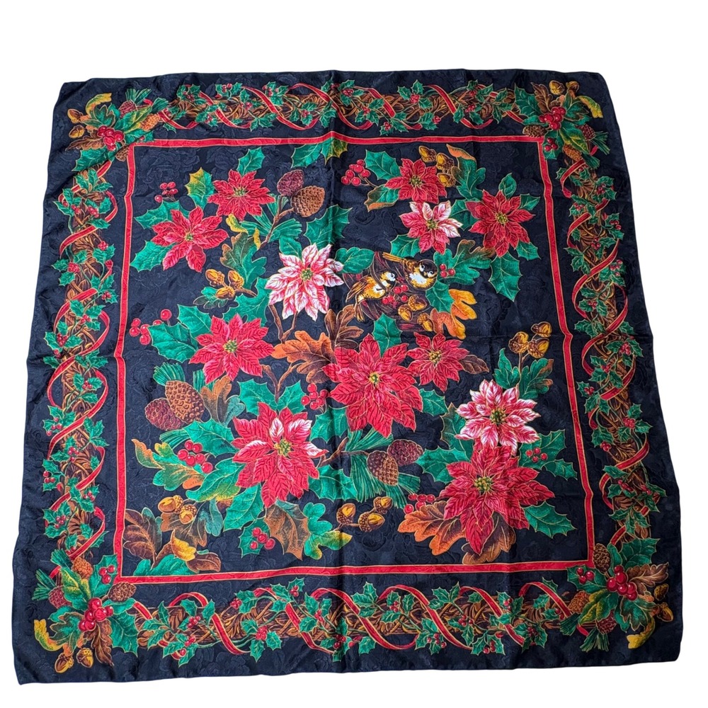 VNTG‎ Elaine Gold Collection XIIX Poinsettia Ribbon W/ Birds Scarf 35" Old Money